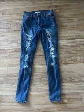 PacSun Women's Ripped Skinny Jeans - Dark Blue